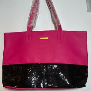 JUICY COUTURE® | Gold Badge TOTE | PINK/BLACK-Sequence | NEW
